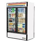 True GDM-49RL-HC-TSL01 - Merchandiser, two-section, (2) front glass hinged doors, (2) rear solid doors, powder coated exterior